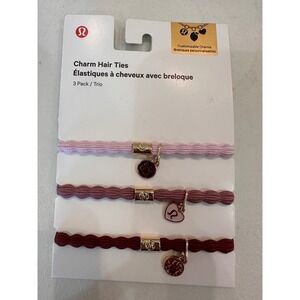 Lululemon Charm Hair Ties 3 Pack Pink Burgundy Gold LW9FWLS NWT